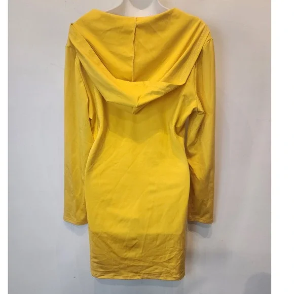 Women's Yellow V Neck Long Sleeve Hooded Mini Dress XXL - Picture 4 of 10